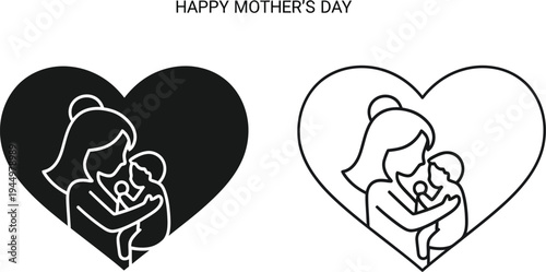 Happy mother's day heart icon with mother and child Vector