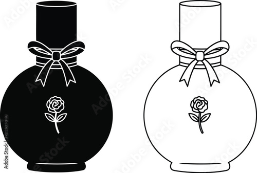 Black and white perfume bottles with rose design Vector