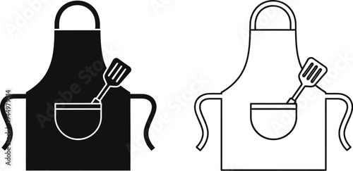 Apron and bbq brush icons for cooking and grilling Vector