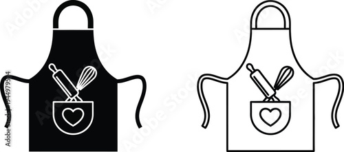 Apron with heart pocket and utensils Vector