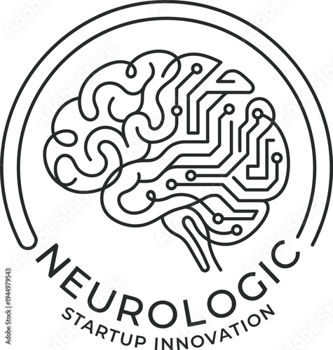 Innovation startup symbol minimal icon design features a neurologic circuit board brain illustration