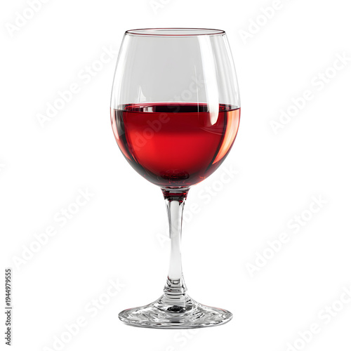 Crystal wine glass isolated on transparent background, red wine, with clean soft shadow for branding