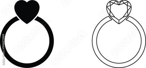 Heart shaped engagement wedding rings Vector