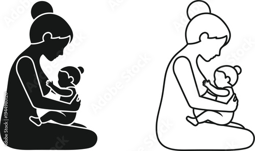 Mother and baby silhouette vector Vector