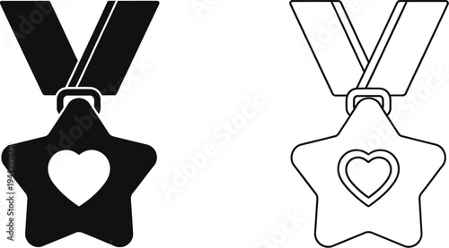 Heart star medals black and white Vector