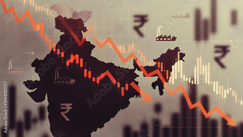 An Indian map with factories and rupee symbols shows a severe economic downturn.