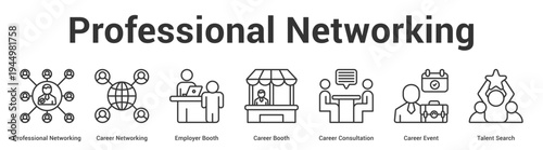 Professional Networking web banner icon set vector illustration concept for business with icon of Professional Networking, Career Networking, Employer Booth, Career Booth, Career Consultation, Car.