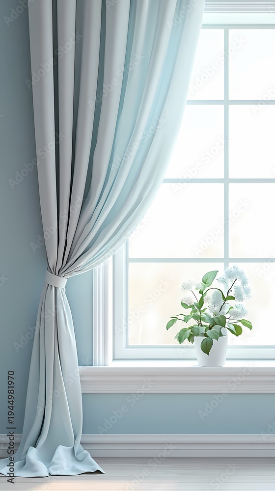 Fototapeta premium window curtains flowers booth poster background