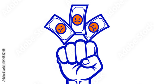 Cartoon fist holding up money bills as a symbol of financial power and protest.