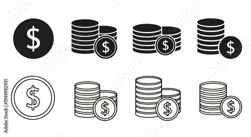 Diverse Stacks of Coins and Currency Representing Global Finance and Assets.