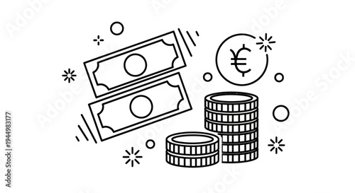 Monetary exchange concept illustrated with banknotes and coins representing business finance and economy.