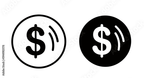 Two circular dollar icons with sound wave accents in black and white for graphic design use.