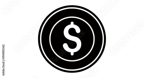 Simple Black Circular Coin Icon with a Dollar Symbol for Business and Finance Graphics.