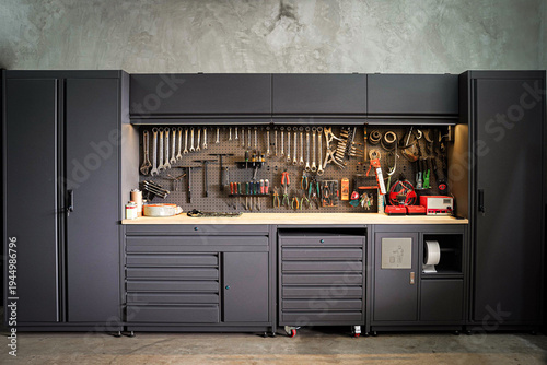 Fotografia Professional Modern Garage Workshop Tool Organizer System with Workbench and Peg