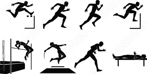Track and Field Athlete Silhouette Set Featuring High 