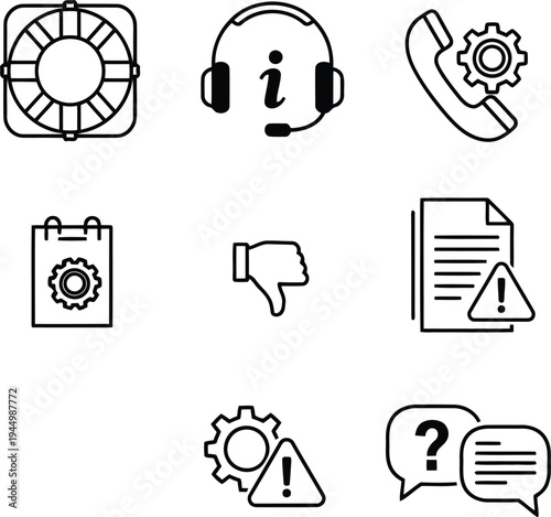Customer Support and Technical Help Desk Service Outline Icons