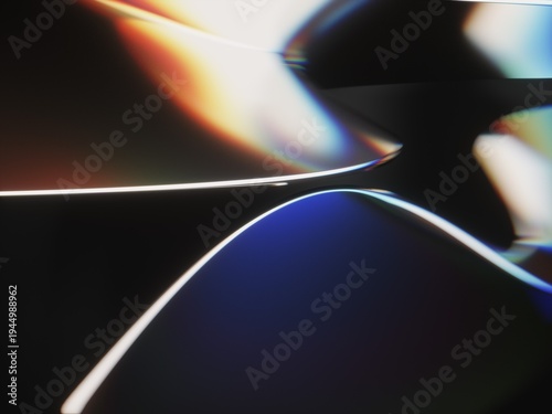 Abstract iridescent wavy lines on dark background with chromatic aberration