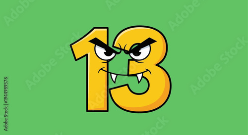 Cartoon Number Thirteen with Angry Face