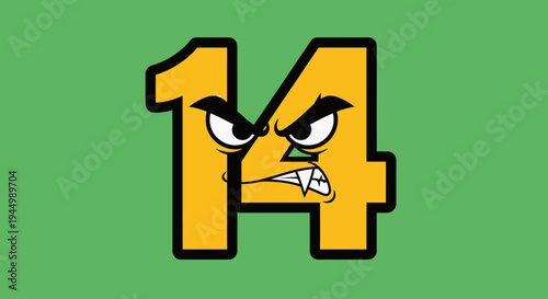 Cartoon Number Fourteen with Aggressive Expression