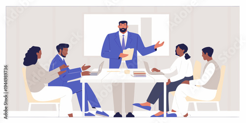 Business professionals collaborating in a meeting around a conference table