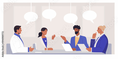 Diverse medical team discusses patient care around a conference table