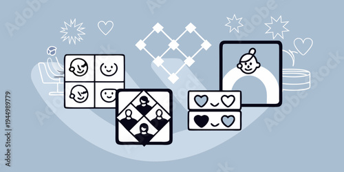 Digital connections and emotional well being illustrated with abstract designs