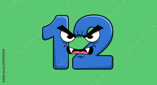 Cartoon Number Twelve with Angry Expression