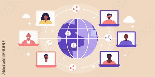 Global communication network connecting diverse people through digital devices