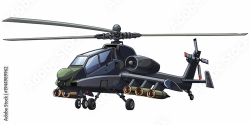 Illustration of a military attack helicopter with a detailed design