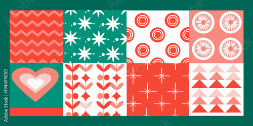 Colorful patchwork quilt with geometric and festive patterns