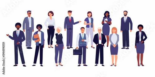 Diverse group of business professionals standing together in a modern style