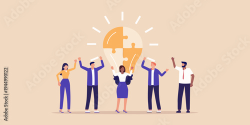 Teamwork and innovation people collaborating to build a bright idea