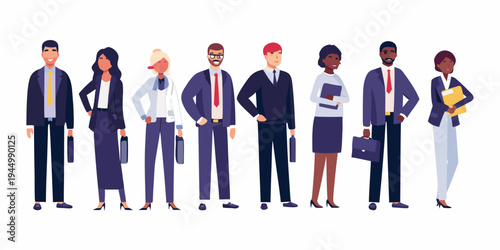 Diverse group of business professionals standing in a row confidently posed