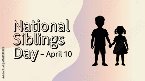 National siblings day april 10th silhouette illustration of brother and sister holding hands
