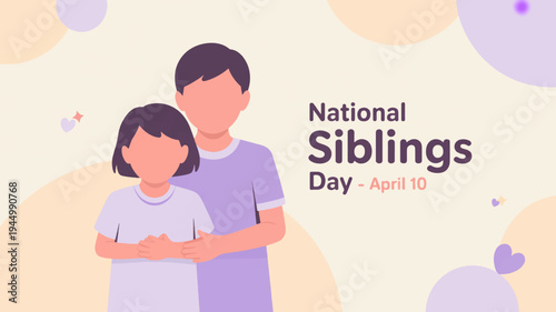 Brother and sister embracing on national siblings day april 10 celebrating sibling love and family bonding with colorful abstract background