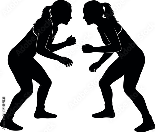 Wrestling Match Silhouette of Two Athletes Facing Each Other