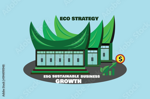 ESG Sustainable Business Growth Concept with Green Corporate Building and Financial Chart