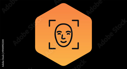 Face scanning recognition icon in hexagon