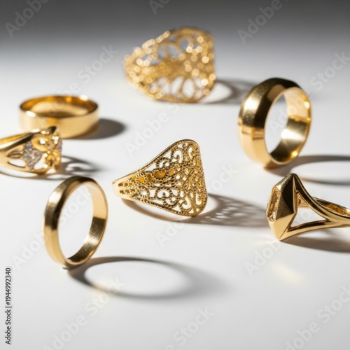 Elegant Gold Rings Displayed on a Surface