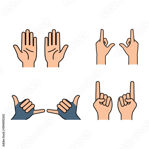 Hand gesture set of flat vector icons and communication signs