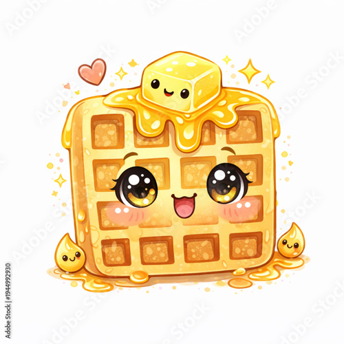 smiling waffle, waffle with butter, melting butter, breakfast food, cute breakfast, kawaii food, happy waffle, smiling food, cute dessert, sweet breakfast, comfort food, bakery food, golden waffle, cr