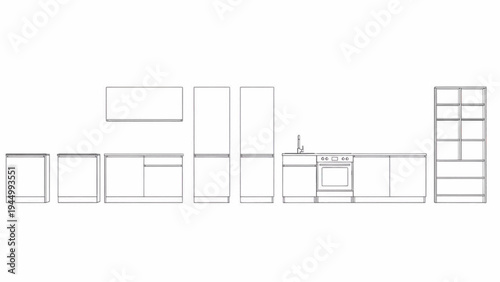 Kitchen Cabinet Layout Design Blueprint with Appliances and Storage Plan View