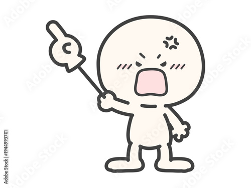 指し棒と怒っているシンプルな人物・棒人間