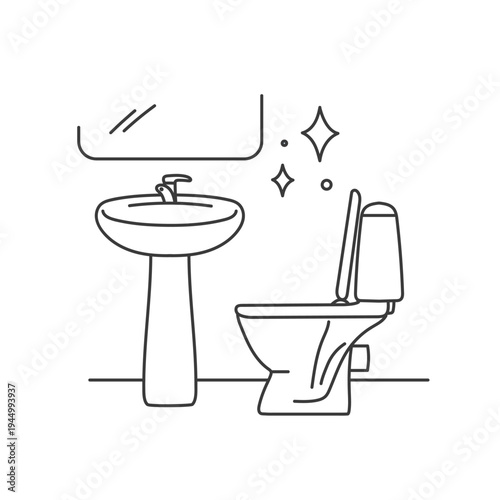 Toilet, sink, hand-drawn toilet bowl, house cleaning