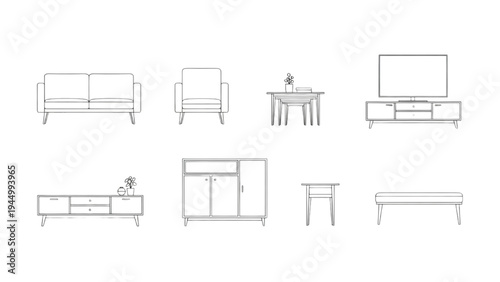 Modern Minimalist Living Room Furniture Set Interior Design Front View