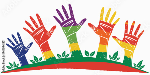 Diversity Hands Waving Up Rainbow Colors Pride Community Inclusion