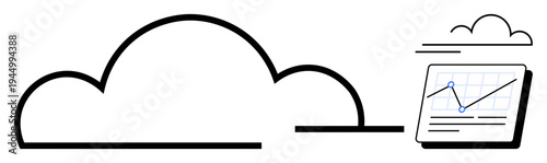 Cloud element connecting to a digital tablet displaying a line graph. Ideal for technology, networking, data storage, analytics, statistics, IT solutions, innovation. Simple flat metaphor