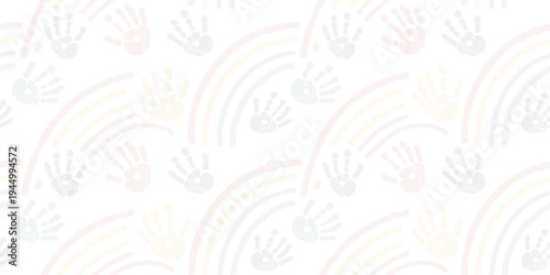 Rainbow Handprints Pattern Pastel Colors Children's Background Seamless Stock Design