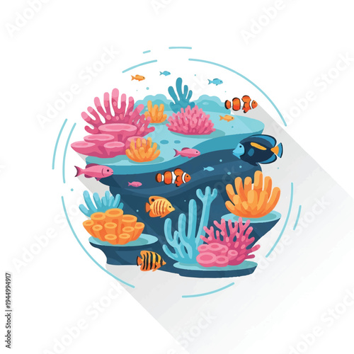 Colorful Fish Coral Reef Aquarium Scene.