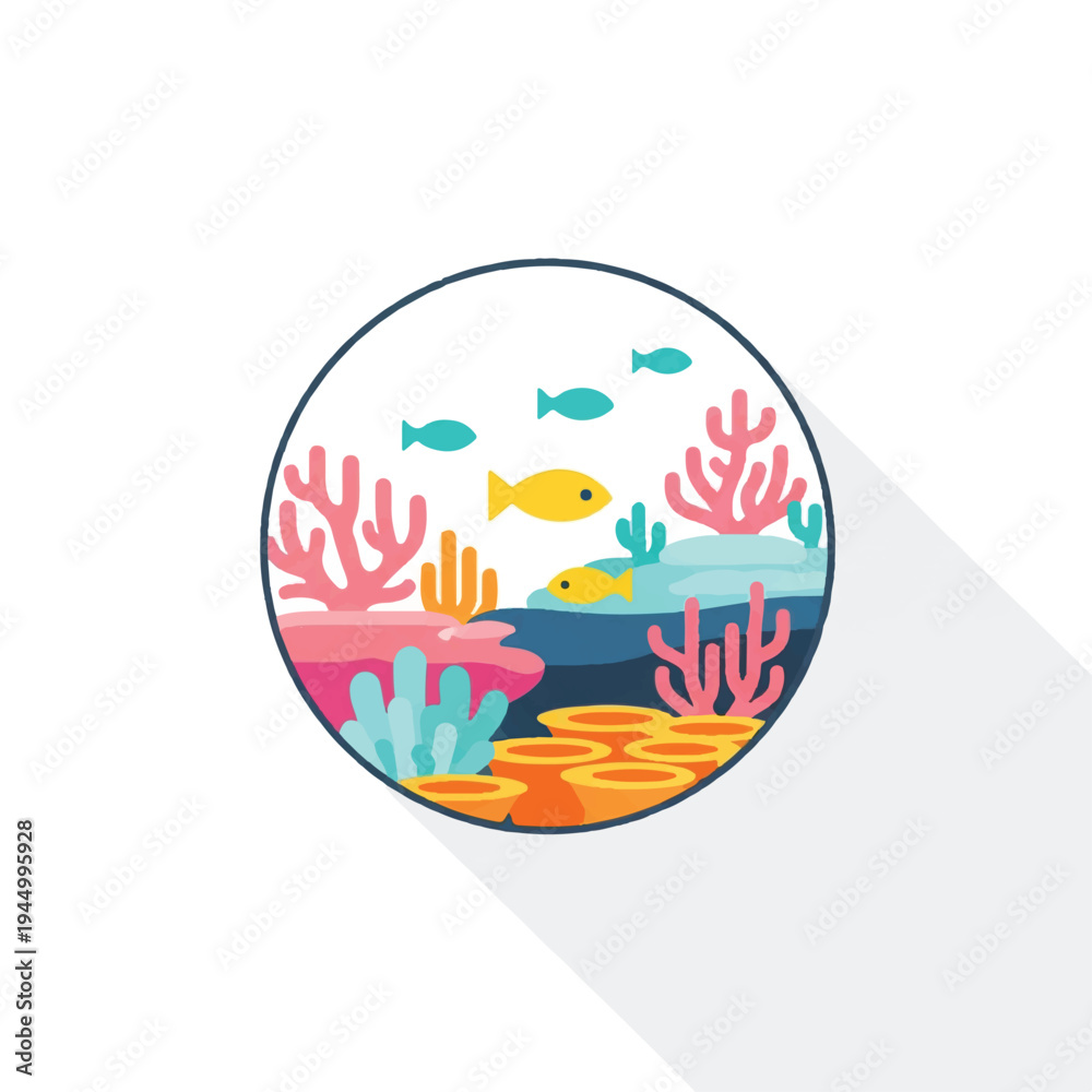 Fototapeta premium Colorful Fish Swimming Coral Reef Circle.